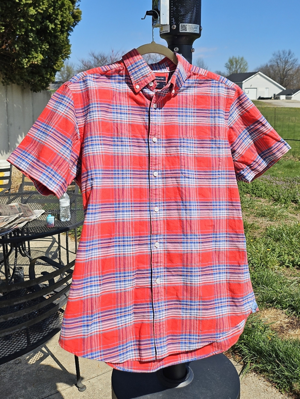 Daniel Cremieux Red and Blue Plaid Short-Sleeve Button-Down Shirt